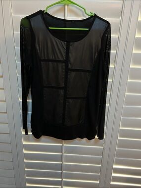 Sheer Panel Black Long-Sleeve Women's Top